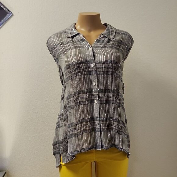 BRAND NEW I-N-C WOMEN'S PLAID SEQUIN BUTTON UP SHIRT - Picture 9 of 16